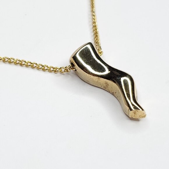 Vintage Italian Horn Pendant Necklace Goldtone Puff Thick Heavy Good Luck - Picture 2 of 3